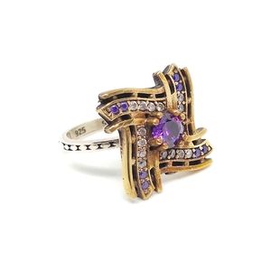 Amethyst and CZ 925  weave ring size 7 3/4